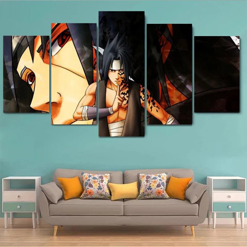 Tableau 5 pièces Sasuke Itachi en mode attaque - Vue Complète